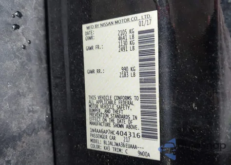 2017 Nissan Maxima 3.5 Sv from USA, damaged, VIN 1N4AA6AP7HC404316